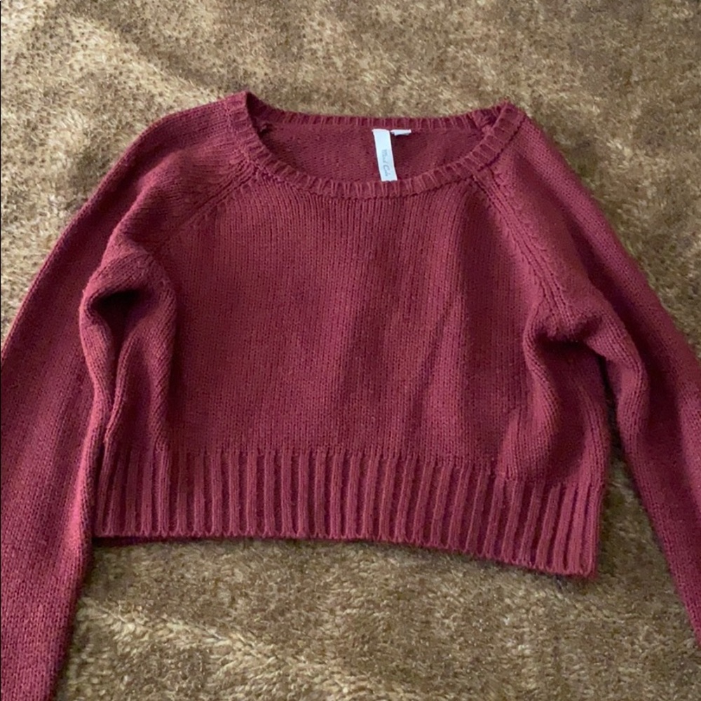 Mind Code Burgundy Crop Sweater